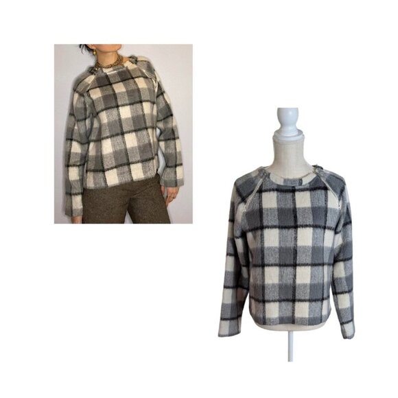 Abercrombie & Fitch Womens Gray White Check Plaid Wool Blend Sweater - Picture 5 of 5
